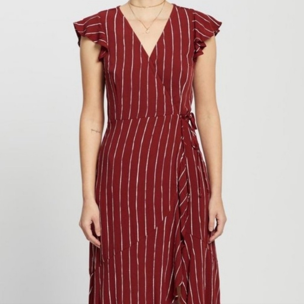 Abercrombie & Fitch Red Asymmetrical Ruffled Midi Dress